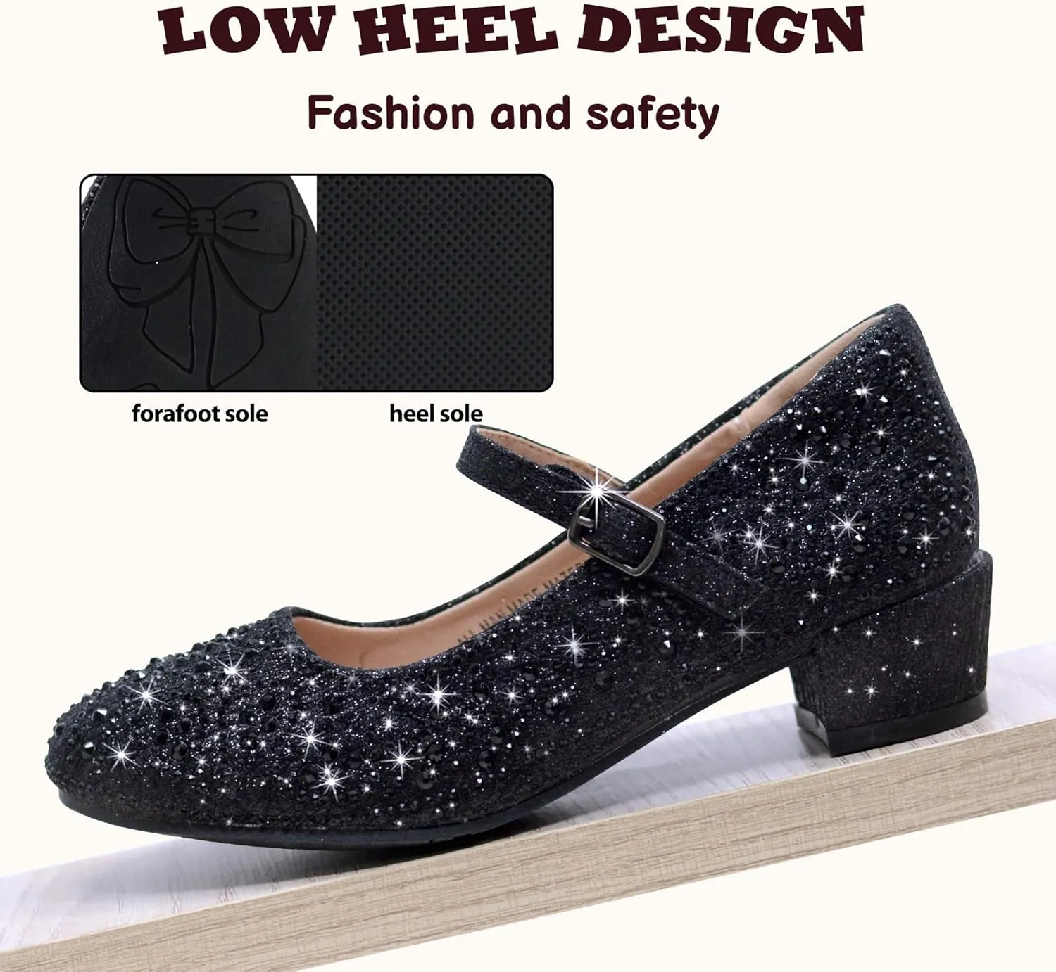 Girls Dress Shoes Mary Jane Low Heel Princess Flower Wedding Flats Glitter Shoes for Toddler/Little Kid/Big Kids