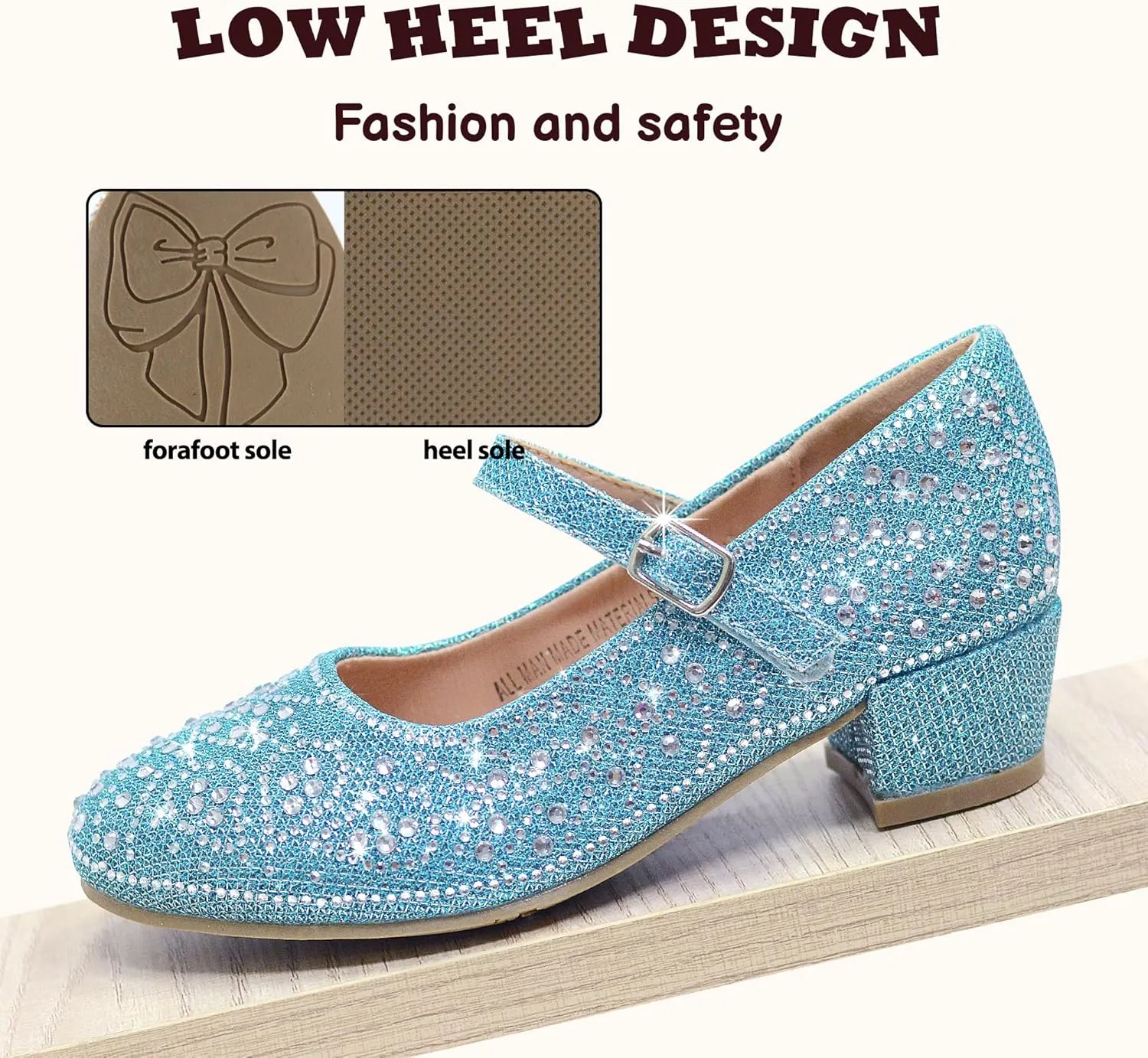 Girls Dress Shoes Mary Jane Low Heel Princess Flower Wedding Flats Glitter Shoes for Toddler/Little Kid/Big Kids