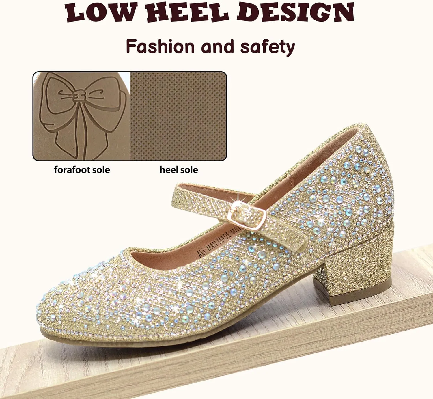 Girls Dress Shoes Mary Jane Low Heel Princess Flower Wedding Flats Glitter Shoes for Toddler/Little Kid/Big Kids