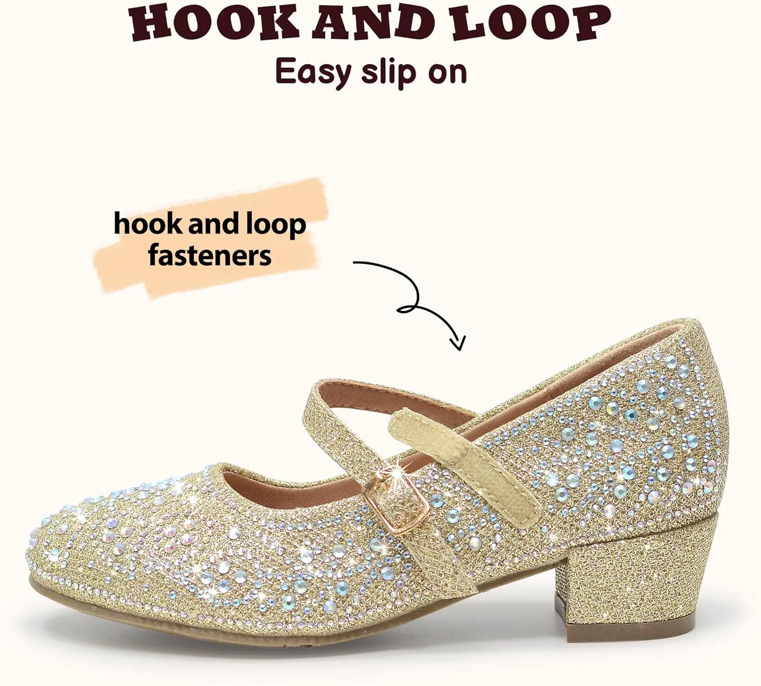 Girls Dress Shoes Mary Jane Low Heel Princess Flower Wedding Flats Glitter Shoes for Toddler/Little Kid/Big Kids
