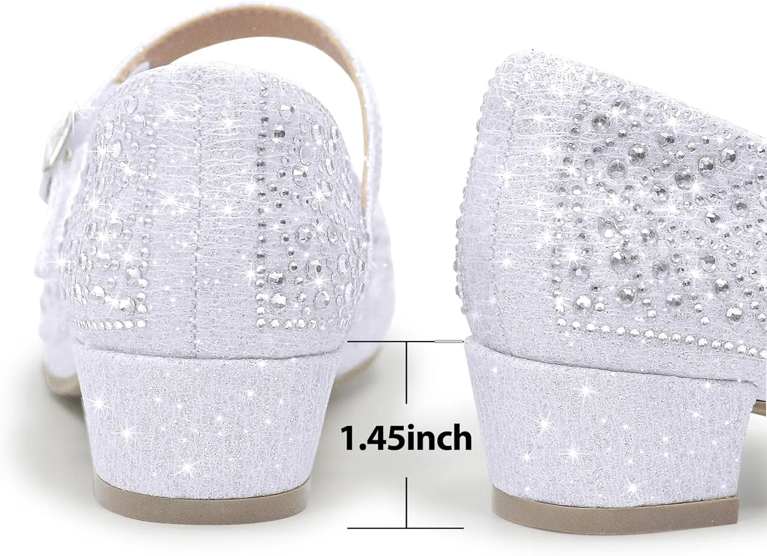 Girls Dress Shoes Mary Jane Low Heel Princess Flower Wedding Flats Glitter Shoes for Toddler/Little Kid/Big Kids