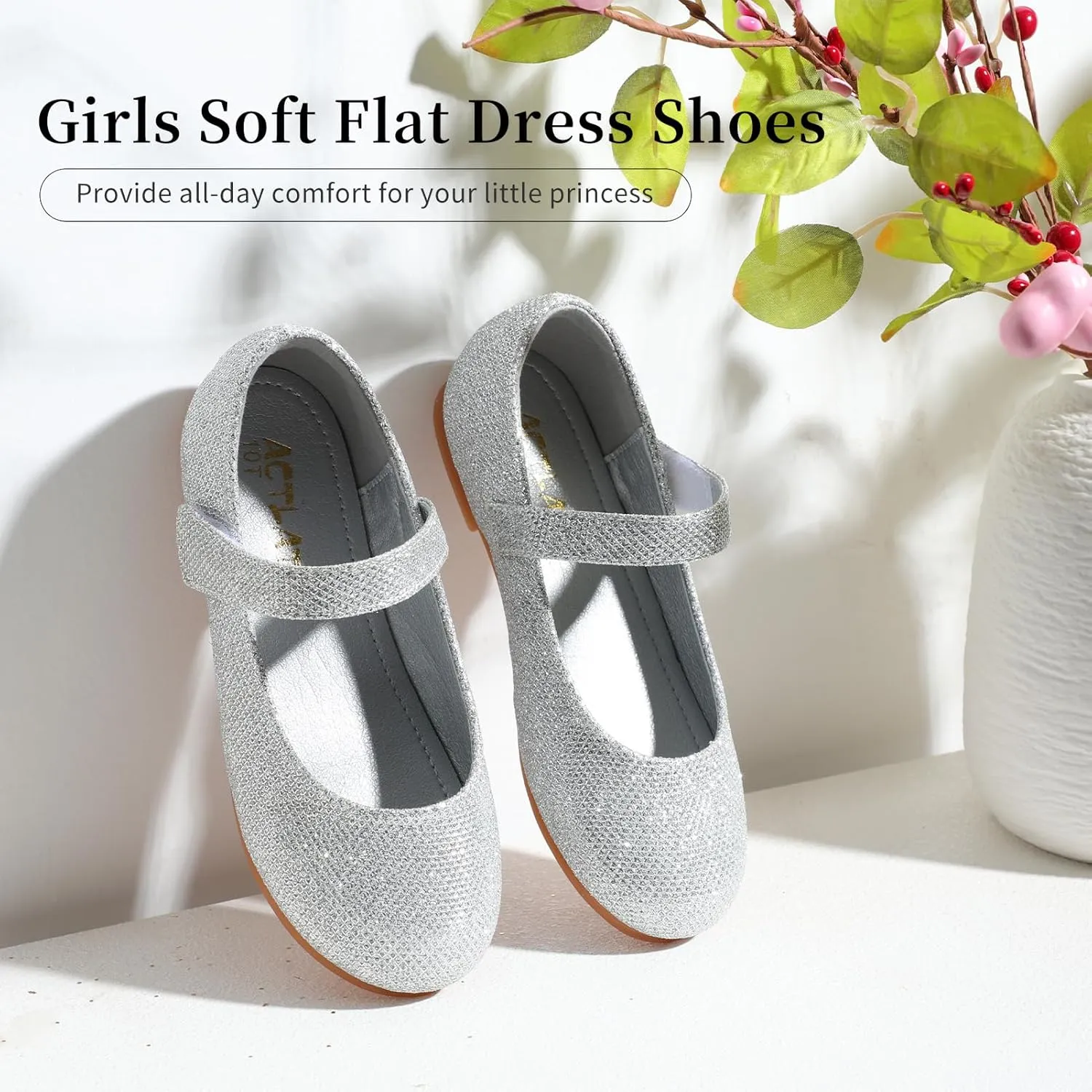 Girls Mary Jane Dress Shoes Toddler Flower Girls Kids Casual Slip on Ballet Flats School Wedding Party Church Girls Shoes