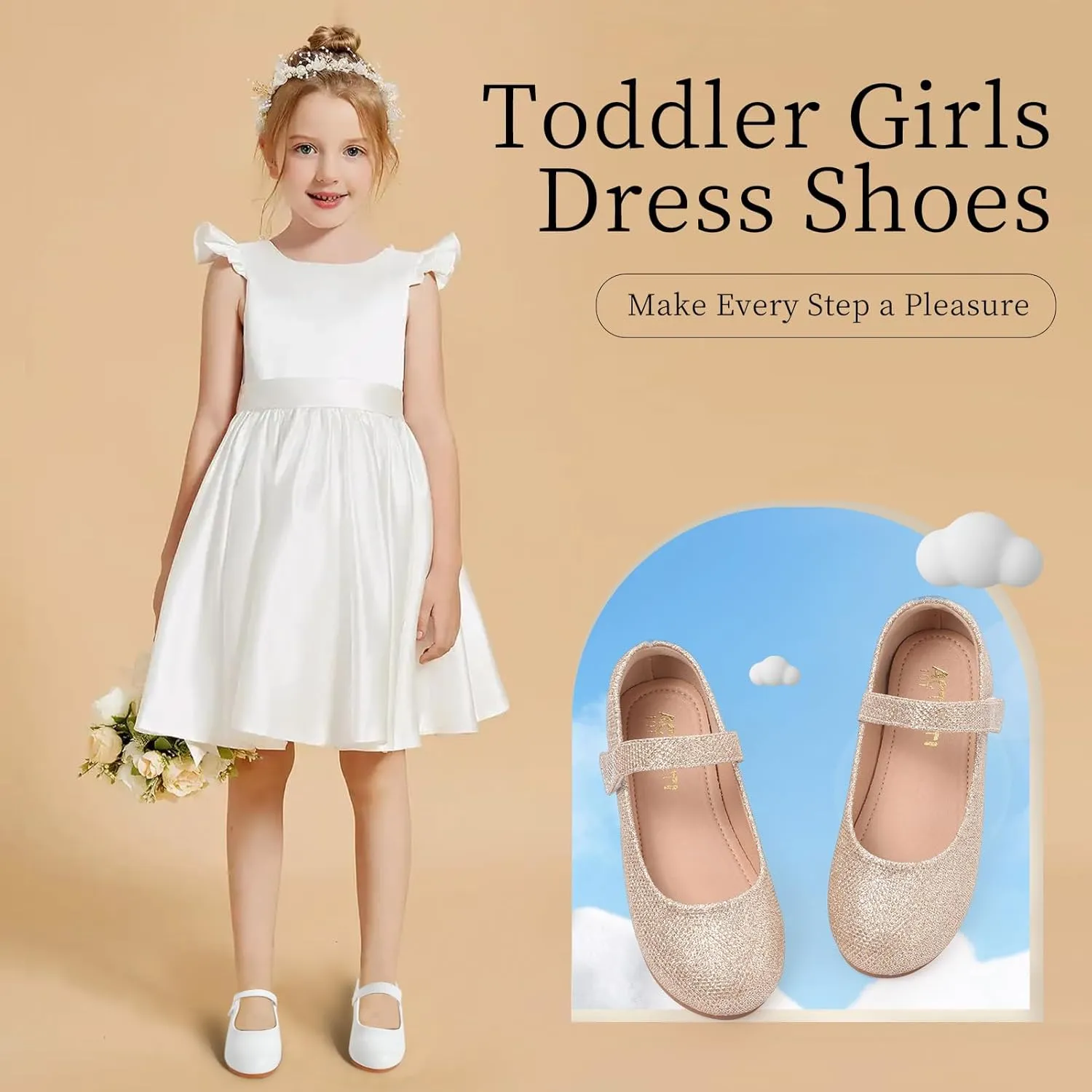 Girls Mary Jane Dress Shoes Toddler Flower Girls Kids Casual Slip on Ballet Flats School Wedding Party Church Girls Shoes