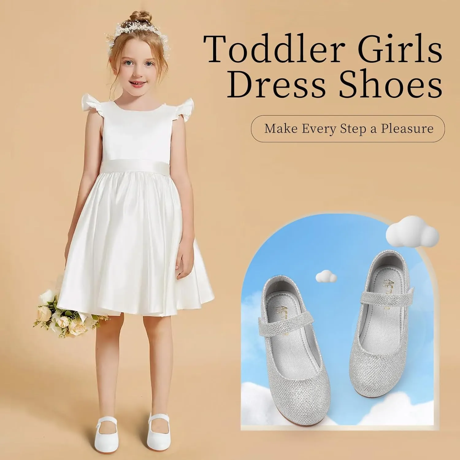 Girls Mary Jane Dress Shoes Toddler Flower Girls Kids Casual Slip on Ballet Flats School Wedding Party Church Girls Shoes