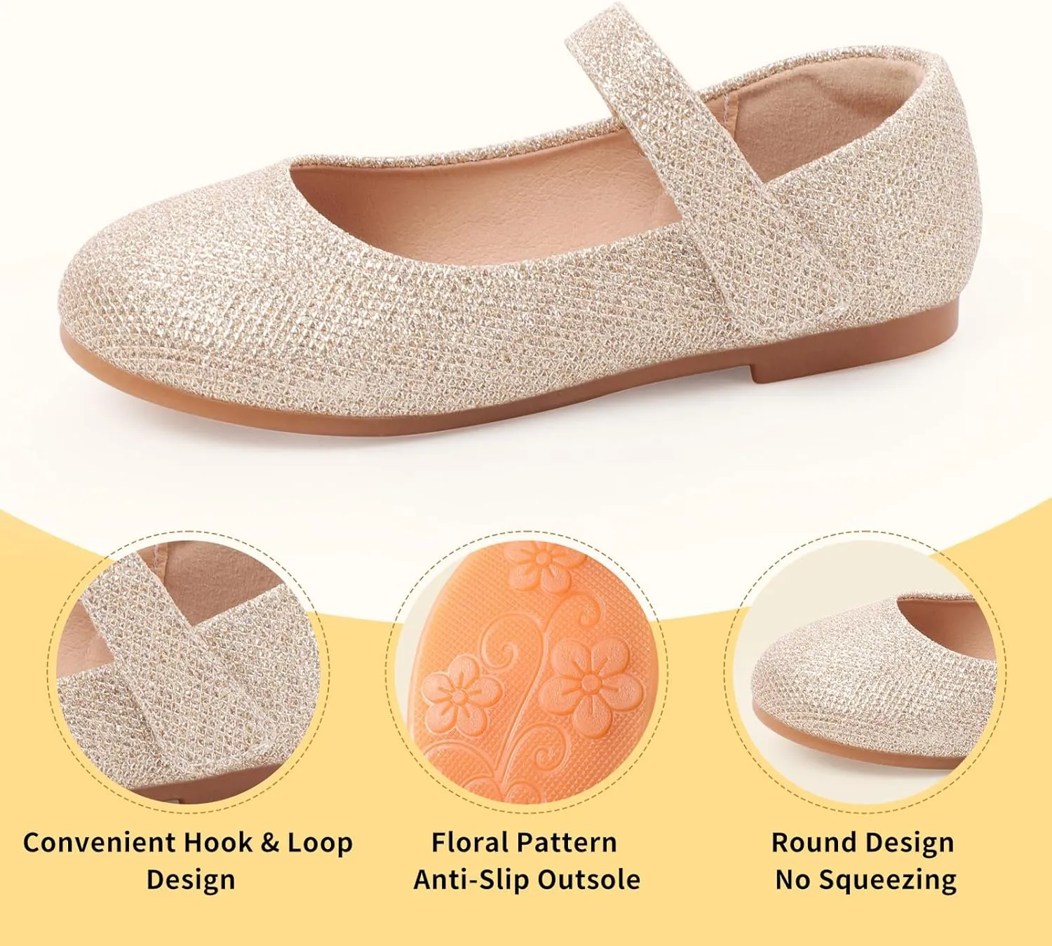 Girls Mary Jane Dress Shoes Toddler Flower Girls Kids Casual Slip on Ballet Flats School Wedding Party Church Girls Shoes
