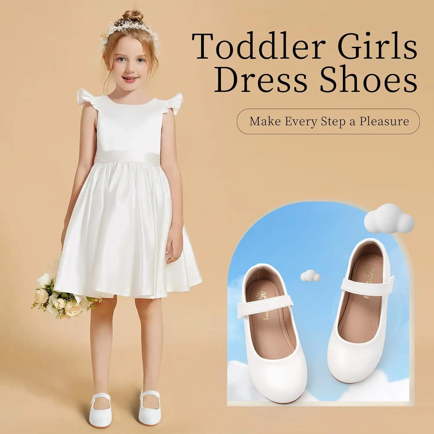Girls Mary Jane Dress Shoes Toddler Flower Girls Kids Casual Slip on Ballet Flats School Wedding Party Church Girls Shoes