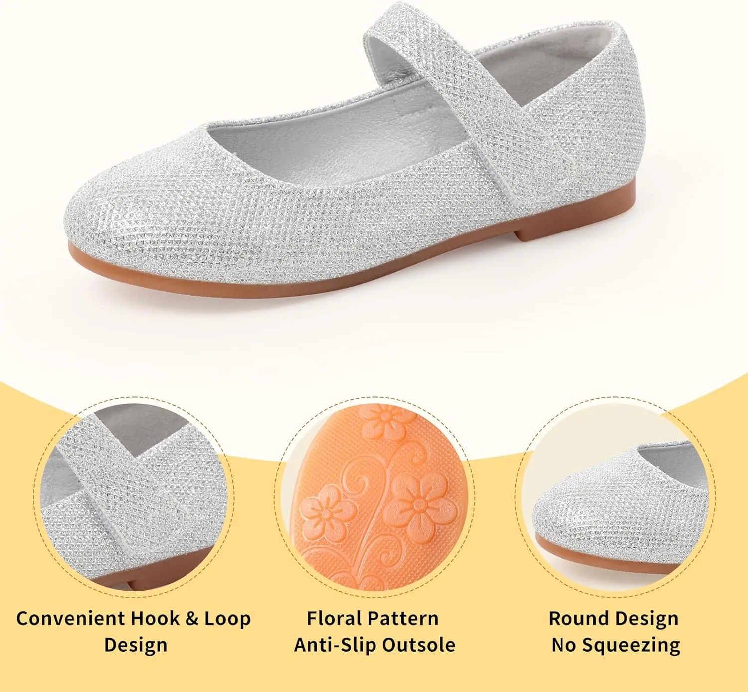 Girls Mary Jane Dress Shoes Toddler Flower Girls Kids Casual Slip on Ballet Flats School Wedding Party Church Girls Shoes