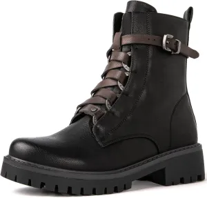 GLOBALWIN Women's Combat Boots Lace Up Boots For Women Ankle Booties For Women Low Heel