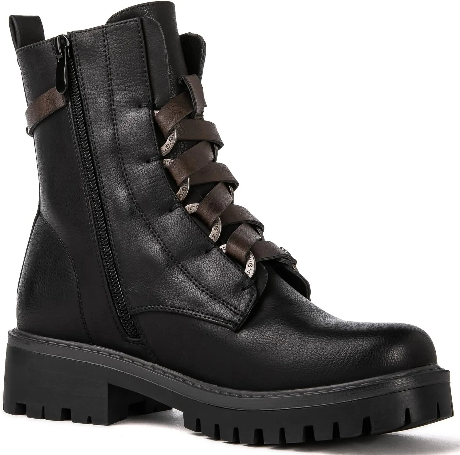 GLOBALWIN Women's Combat Boots Lace Up Boots For Women Ankle Booties For Women Low Heel