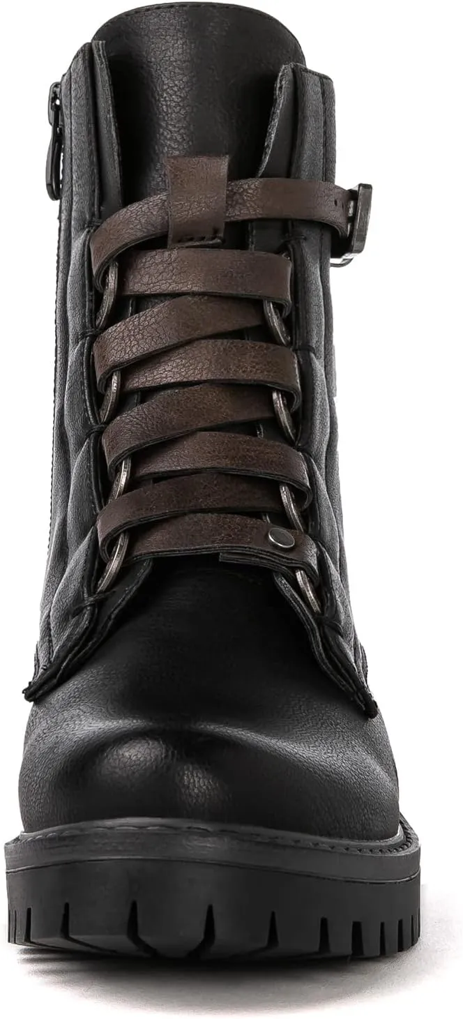GLOBALWIN Women's Combat Boots Lace Up Boots For Women Ankle Booties For Women Low Heel