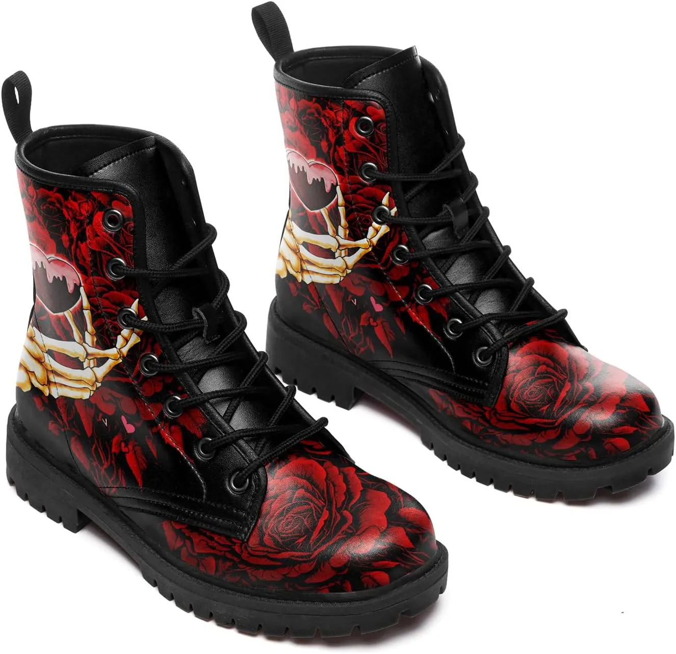 Gothic Lolita Women's Ankle Boots - Black, Round Toe, Block Heel, Lace-Up Booties - Gothic Boots Model
