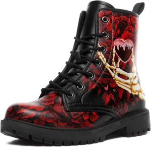 Gothic Lolita Women's Ankle Boots - Black, Round Toe, Block Heel, Lace-Up Booties - Gothic Boots Model