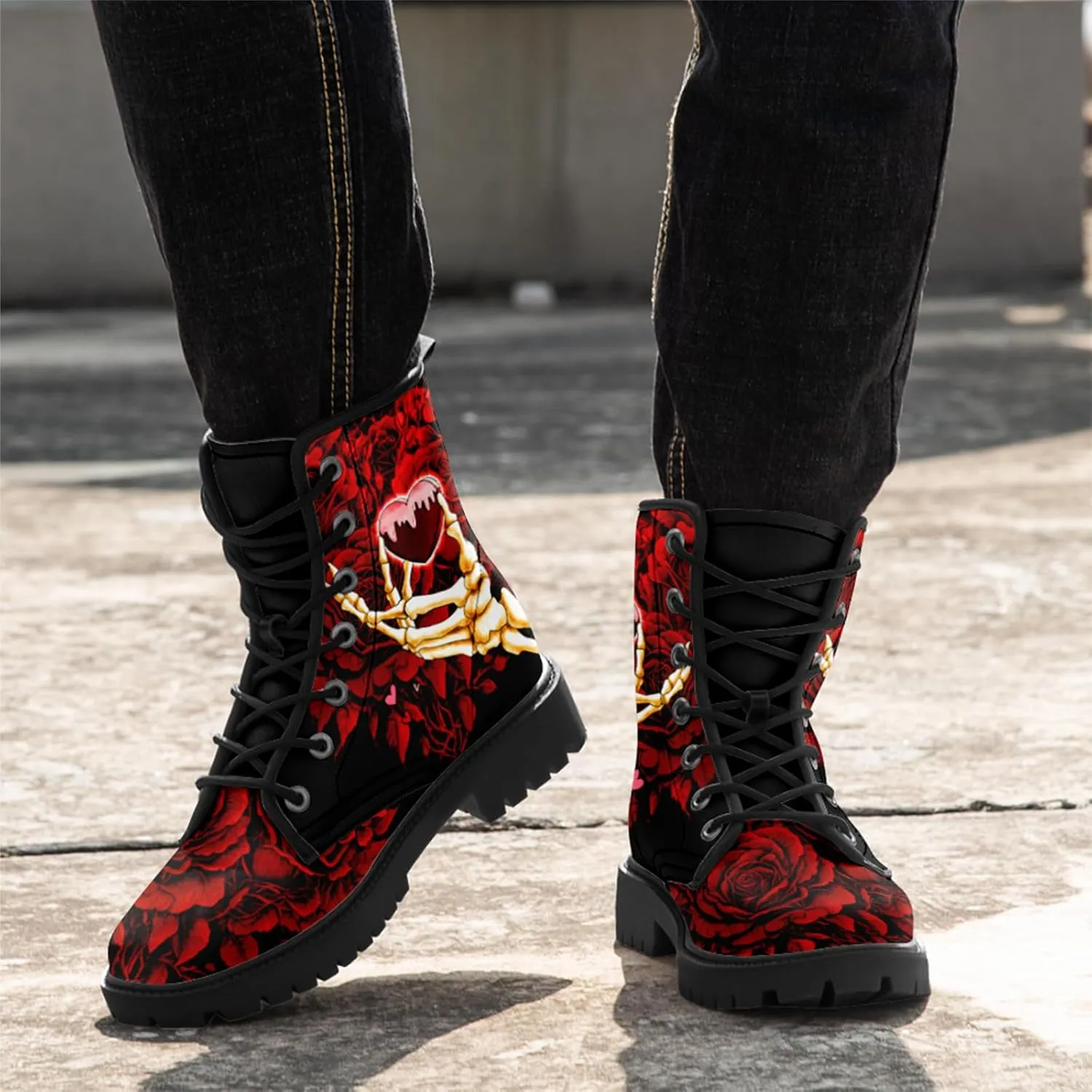 Gothic Lolita Women's Ankle Boots - Black, Round Toe, Block Heel, Lace-Up Booties - Gothic Boots Model