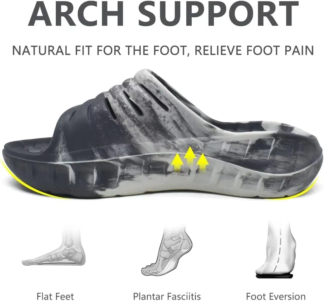 GPOS Mens Sport Recovery Sandals Plantar Fasciitis Thick Cushion Slides Sandals Lightweight Comfort Orthotic Slippers