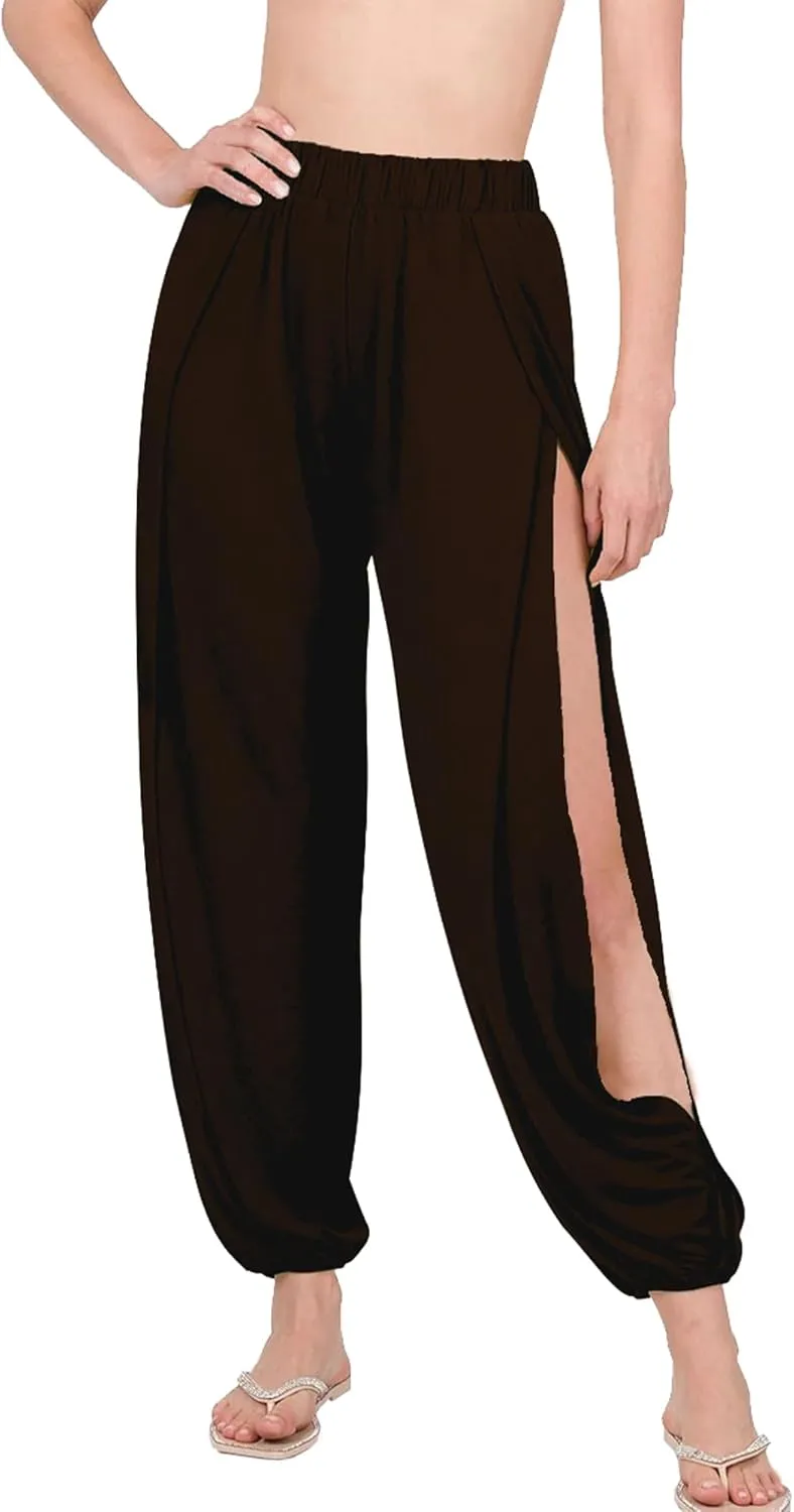 Harem Pants for Women Double High Slit Leg Flowy Yoga Pant Pilates Dance Hippie Wrap Beach Cover-Up Pants