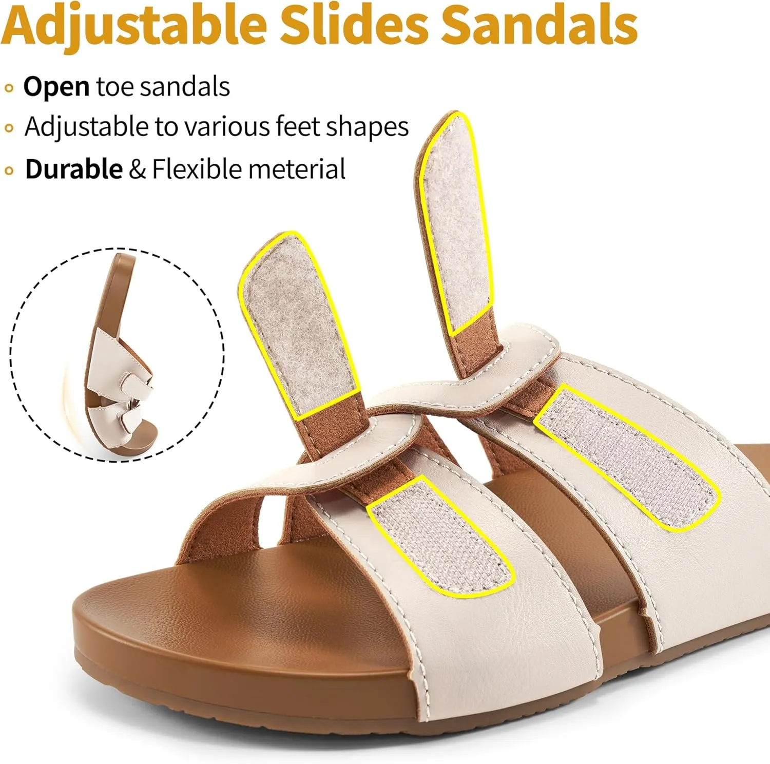 HARENCE Slides for Women Flat Sandals: Comfortable Flats with Adjustable Double Straps Womens Slip on Shoes for Summer Beach Walking