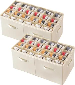 HBlife 2 Pack Shoe Organizer for Closet Large Foldable Shoe Storage Box Bin Containers with Clear Cover and Adjustable Dividers, Stackable Space Saving Shoes Holder, Fits 24 Pairs(Beige)