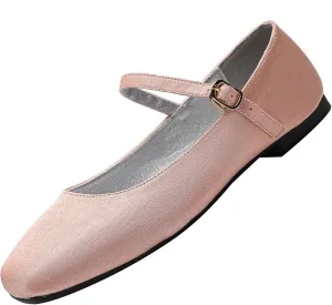 Hee grand Mary Jane Shoes for Women Comfortable Square Toe Ballet Flats with Straps Satin Dress Shoes