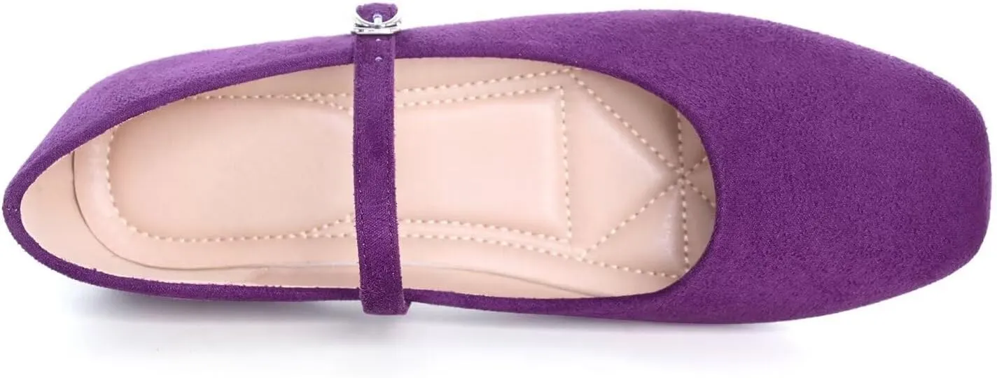 Hee grand Velvet Mary Jane Flats for Women Dressy Comfortable Square Toe Ballet Flats with Buckle Strap Retro Mary Jane Shoes