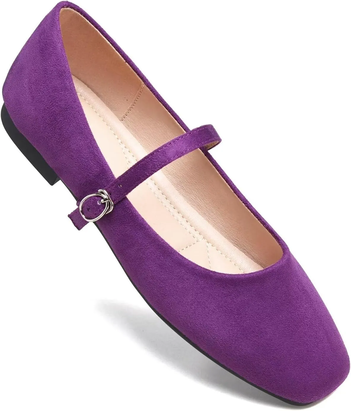 Hee grand Velvet Mary Jane Flats for Women Dressy Comfortable Square Toe Ballet Flats with Buckle Strap Retro Mary Jane Shoes