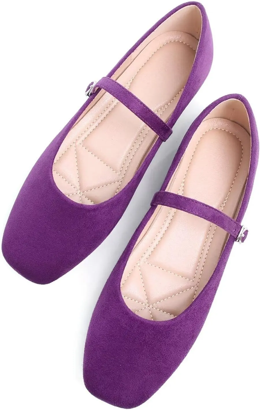 Hee grand Velvet Mary Jane Flats for Women Dressy Comfortable Square Toe Ballet Flats with Buckle Strap Retro Mary Jane Shoes