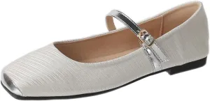 Hee grand Women Mary Jane Flats Shoes Square Toe Satin Dress Shoes Comfortable Casual Ballet Flats