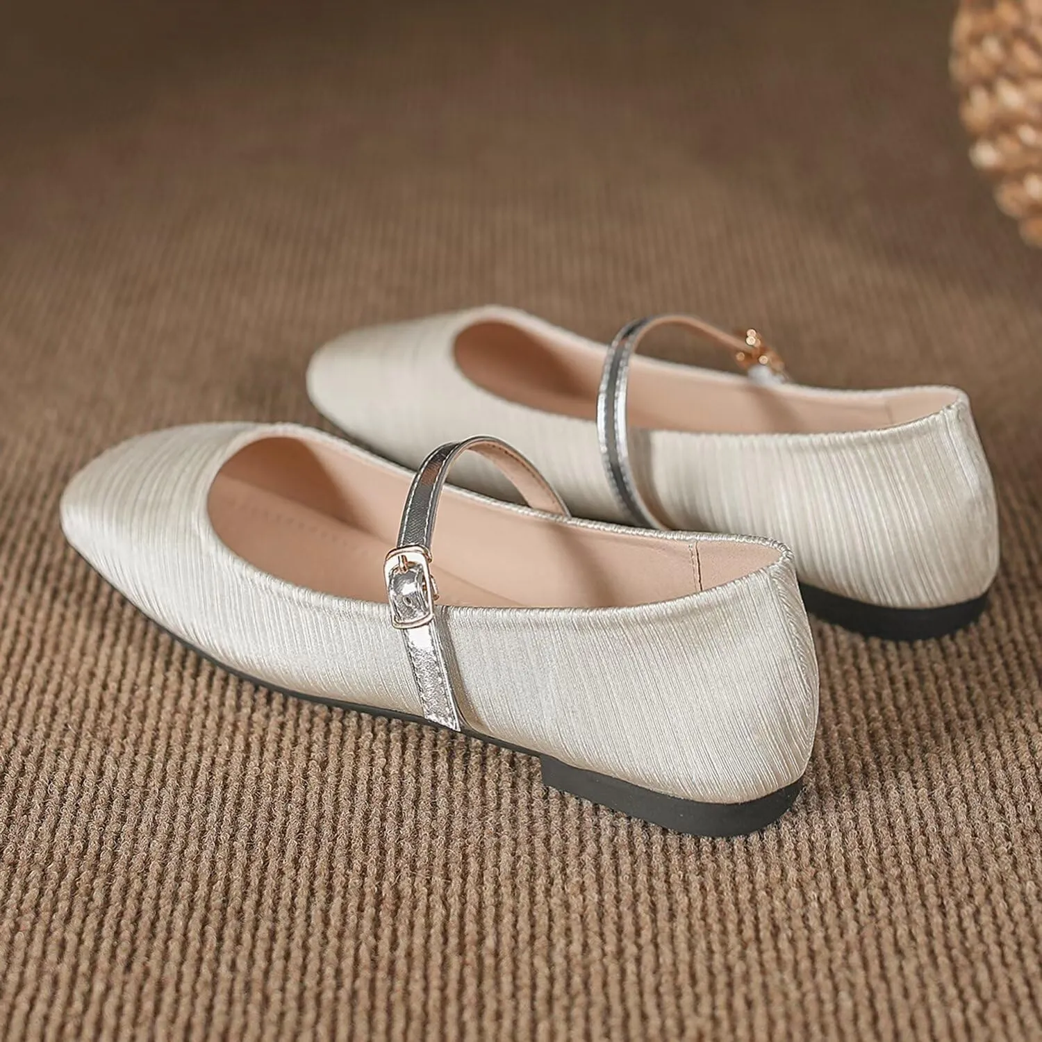 Hee grand Women Mary Jane Flats Shoes Square Toe Satin Dress Shoes Comfortable Casual Ballet Flats