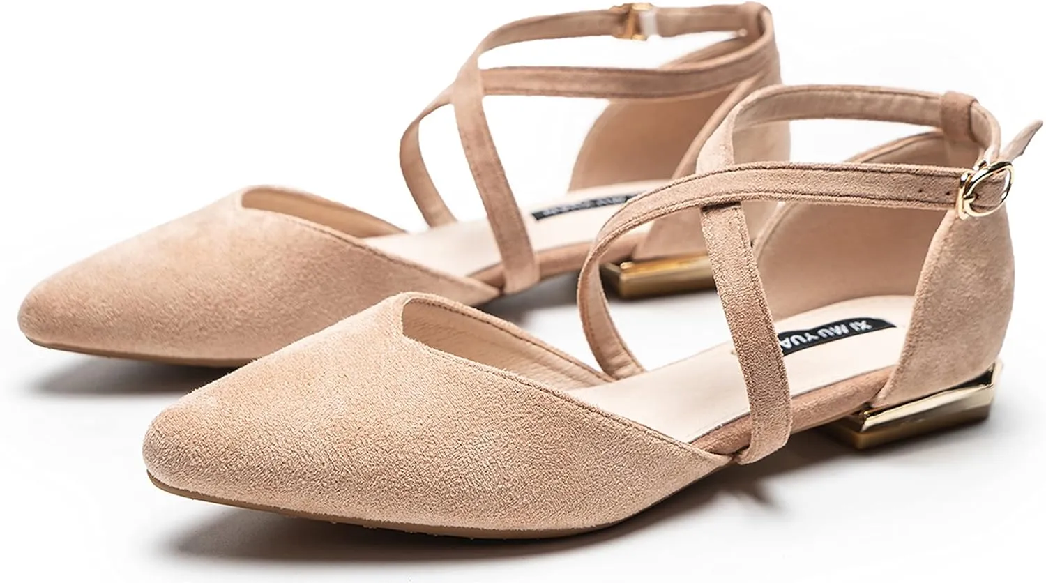 Hee grand Women's Closed Pointed Toe Flats Ankle Strap Comfortable Low Heel Suede Dress Shoes Office Work Shoes Pumps