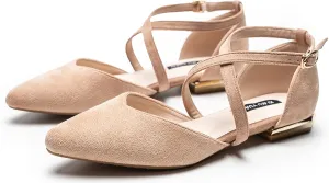 Hee grand Women's Closed Pointed Toe Flats Ankle Strap Comfortable Low Heel Suede Dress Shoes Office Work Shoes Pumps