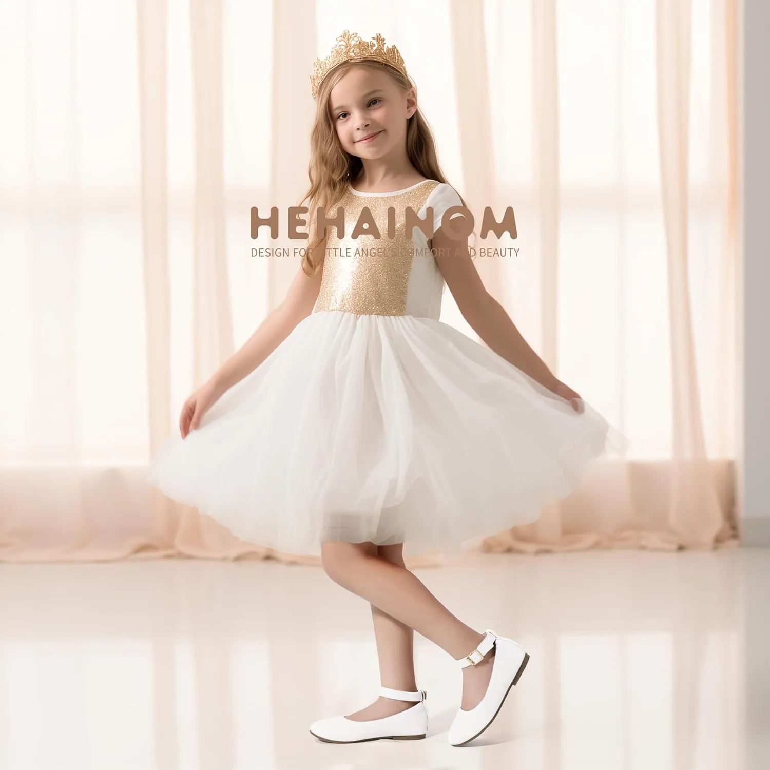 Hehainom Girls Dress Shoes Wedding Party School Ankle Strap Ballet Flats Shoes Little Big Kids Flower Girl Shoes