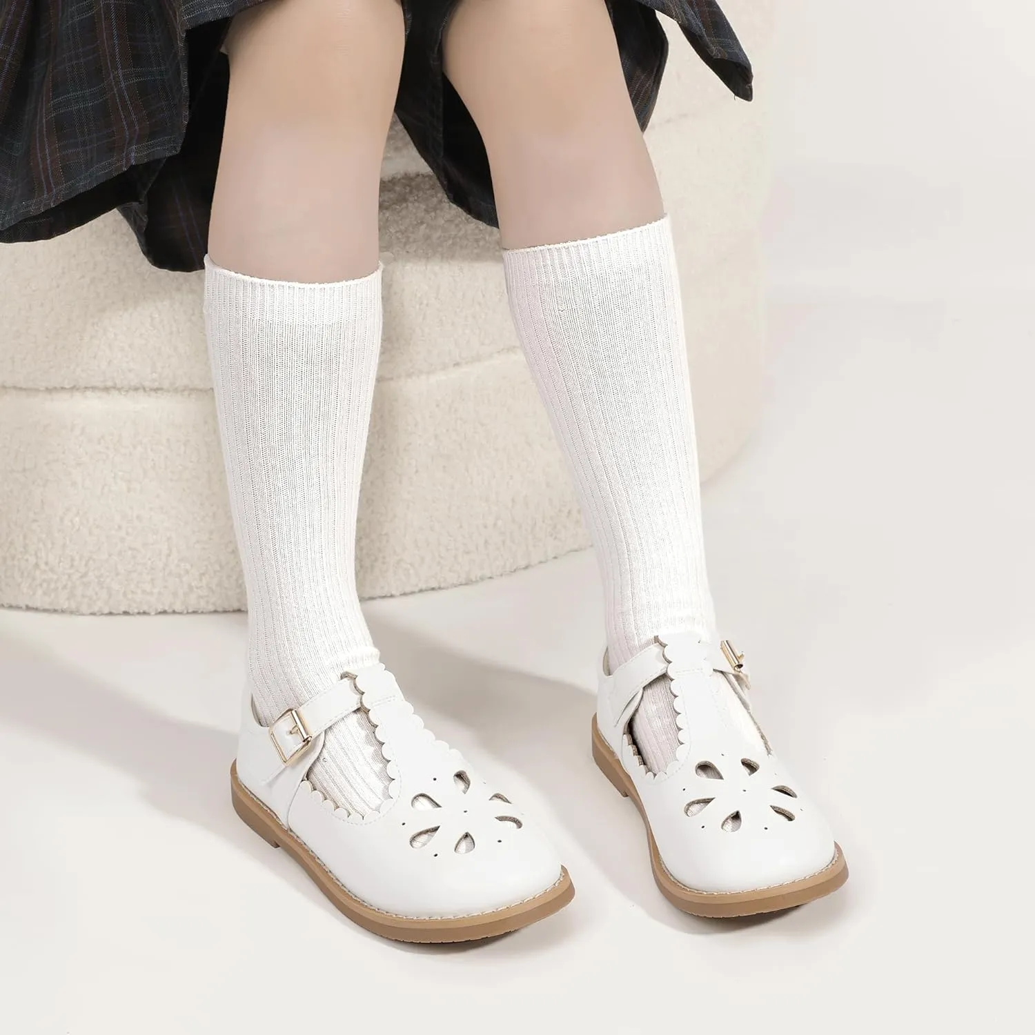 Hehainom Girls Mary Jane Shoes T-Strap Dress Ballet Flats Toddler Girls Wedding Party Uniform School Shoes