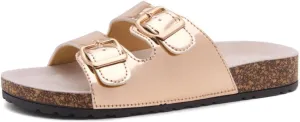 Herstyle Softey Womens Cork Footbed Sandals - Adjustable 2-Strap Comfort Slides | Slip On Open Toe Flat Sandals for Women | Summer Beach Casual Everyday Wear