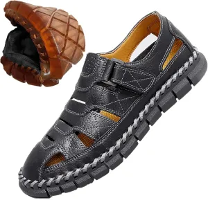HESBITEUL Men's Sport Sandals Outdoor Hiking Sandals Closed Toe Leather Athletic Lightweight Trail Walking Casual Sandals Water Arch Support & Non-slipping Outsole