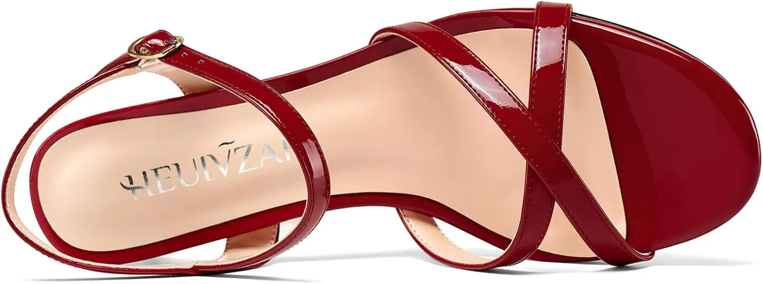 HEUIVZAR Womens Kitten Low Heel Open Toe Dress Ankle Cross-Strap Sandals Slingback Buckle Prom Casual Patent Leather Shoes 1.2 Inches Heels