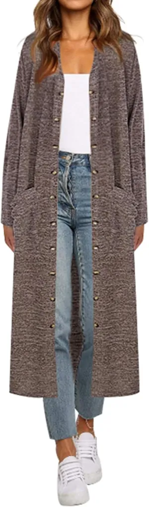 Hibluco Women's Lightweight Long Cardigans Button Down Cardigan with Pockets