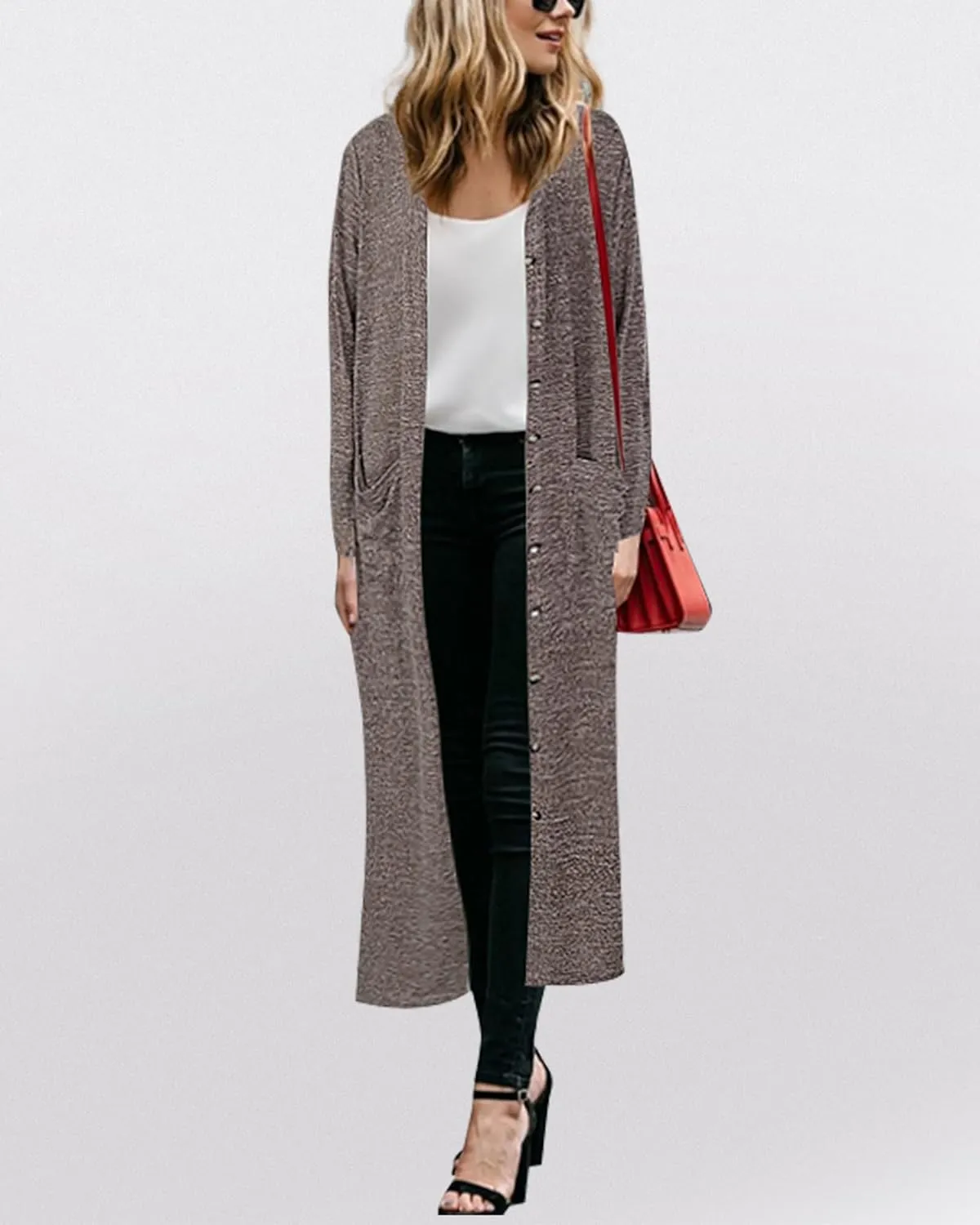 Hibluco Women's Lightweight Long Cardigans Button Down Cardigan with Pockets