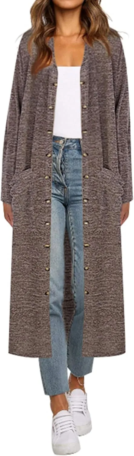 Hibluco Women's Lightweight Long Cardigans Button Down Cardigan with Pockets
