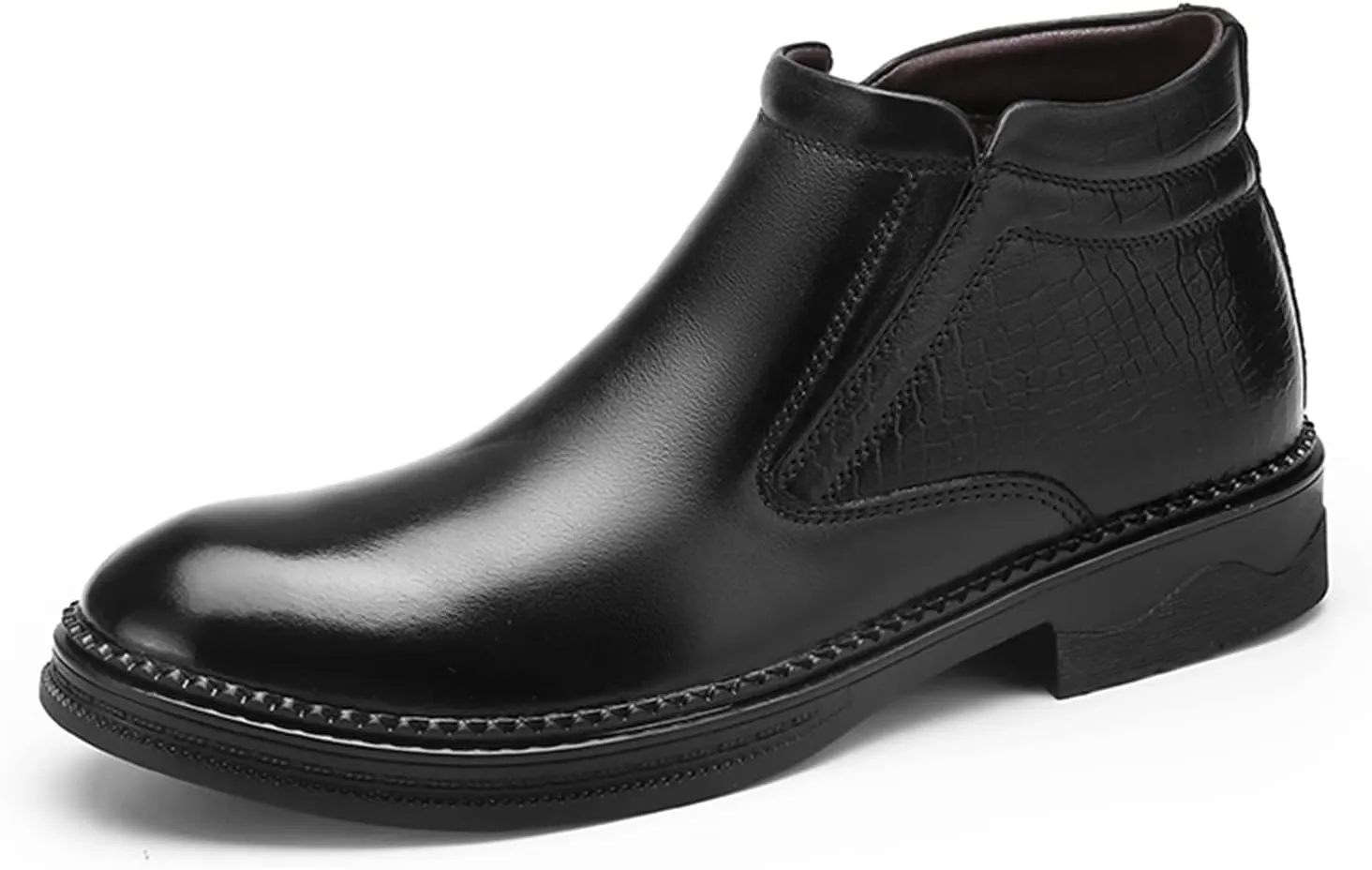 HOOENG Chelsea Boots for Men Crocodile Print Cowhide Leather Slip on Wearable Waterproof Non Slip Casual Classic (Color : Black, Size : 7.5)