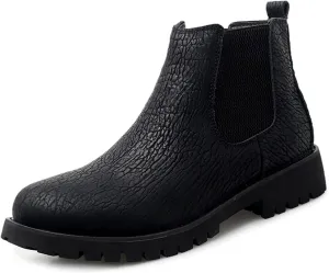 HOOENG Chelsea Boots for Men Crocodile Print Elastic Bandage Cowhide Leather Anti-Slip Waterproof Slip on Wearable Work (Color : Black, Size : 8.5)