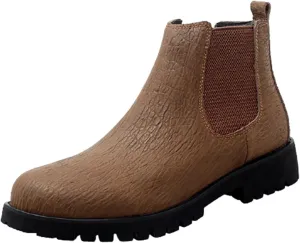 HOOENG Chelsea Boots for Men Crocodile Print Elastic Bandage Cowhide Leather Anti-Slip Waterproof Slip on Wearable Work (Color : Brown, Size : 8)