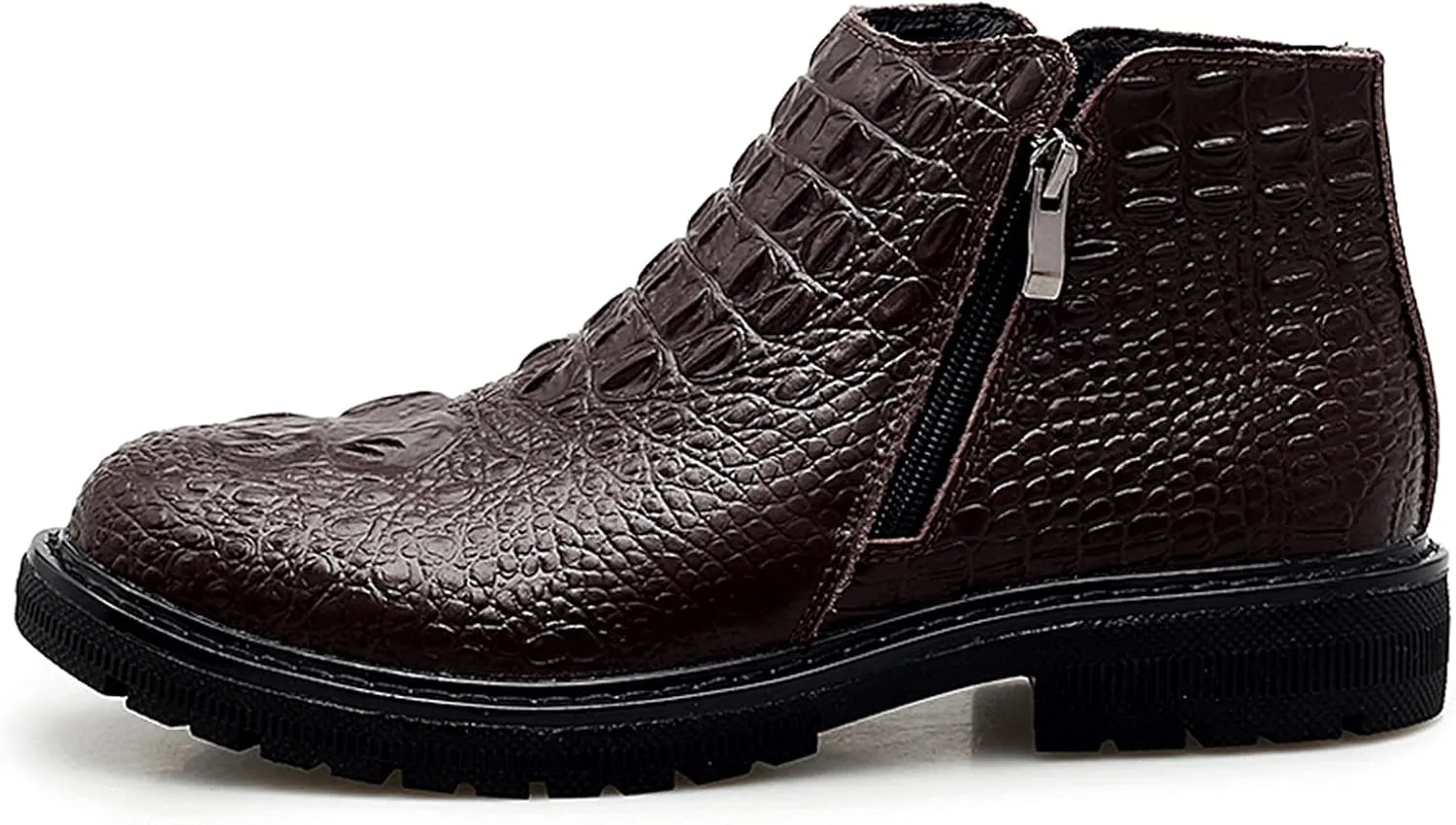 HOOENG Chelsea Boots for Men Double Side Zip Crocodile Print Cowhide Leather Non Slip on Anti-Slip Fashion