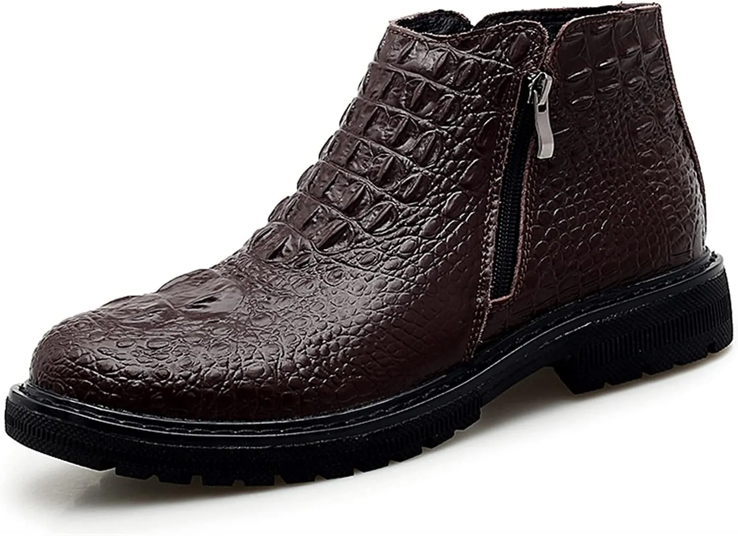 HOOENG Chelsea Boots for Men Double Side Zip Crocodile Print Cowhide Leather Non Slip on Anti-Slip Fashion