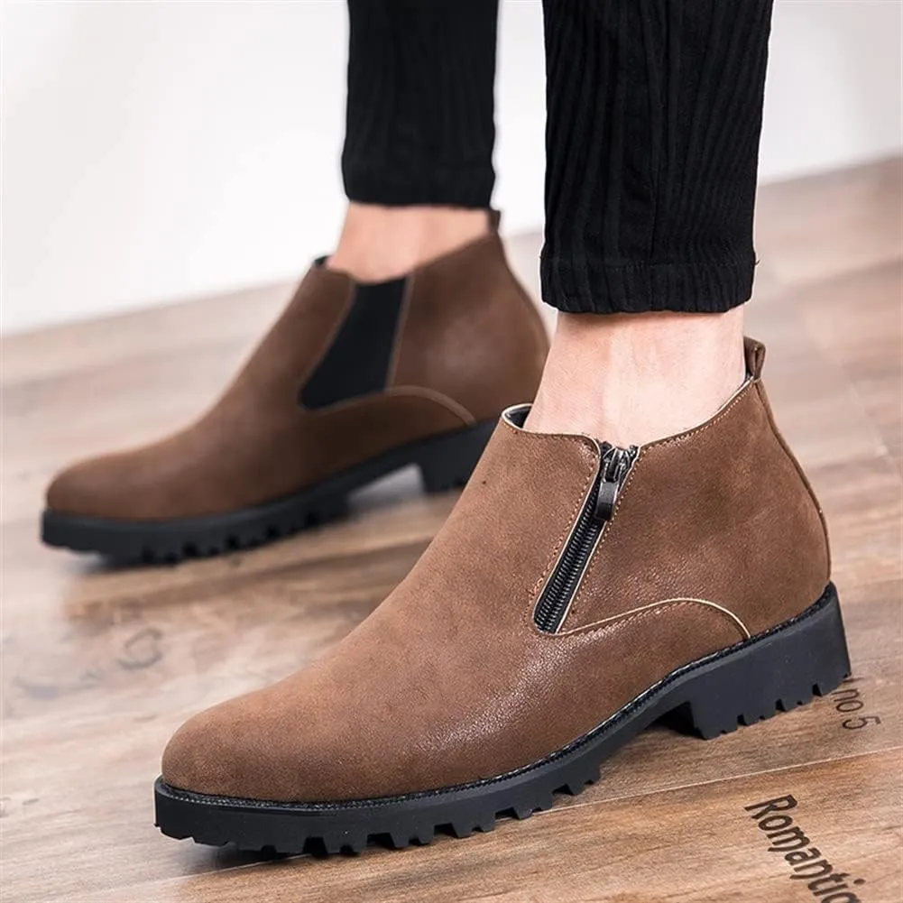 HOOENG Chelsea Boots for Men Elastic Bandage Side Zip Vegan Leather Wearable Waterproof Anti-Slip Casual Dress