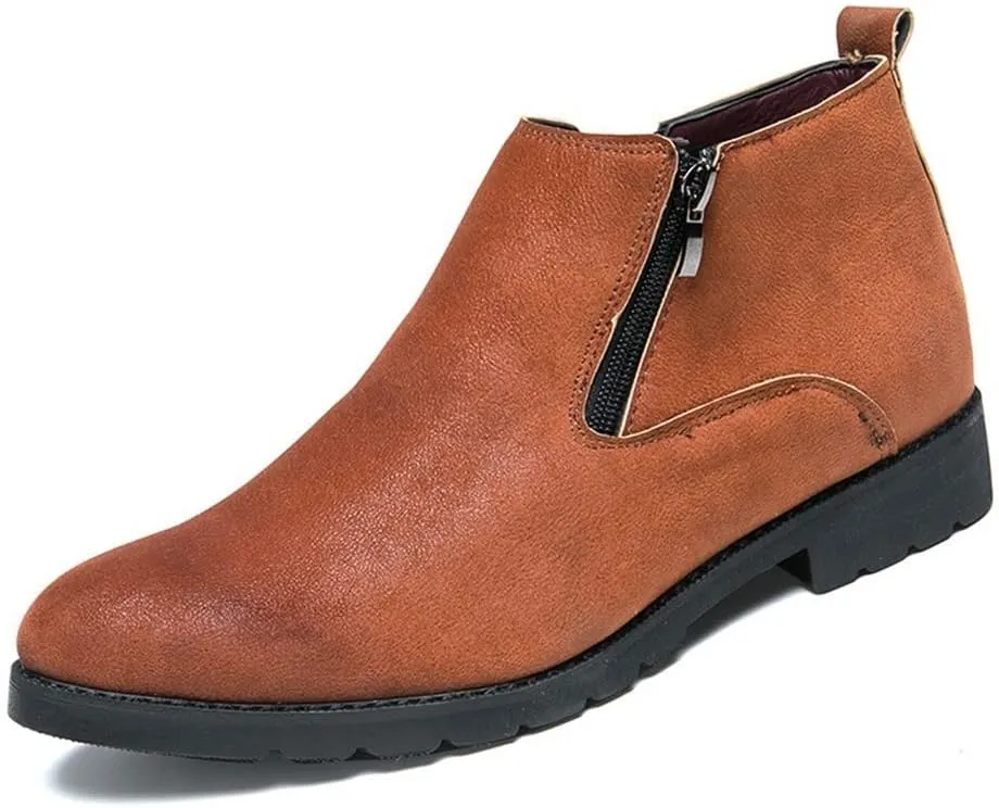 HOOENG Chelsea Boots for Men Elastic Bandage Side Zip Vegan Leather Wearable Waterproof Anti-Slip Casual Dress