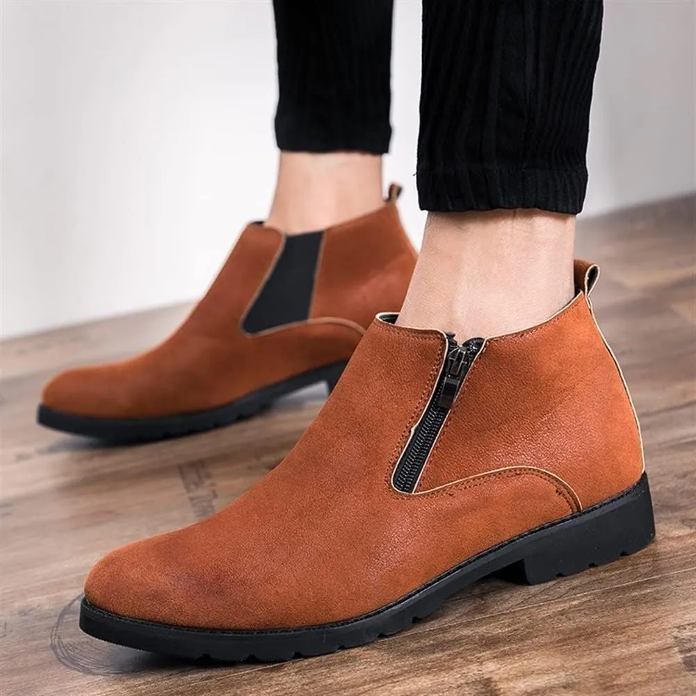 HOOENG Chelsea Boots for Men Elastic Bandage Side Zip Vegan Leather Wearable Waterproof Anti-Slip Casual Dress