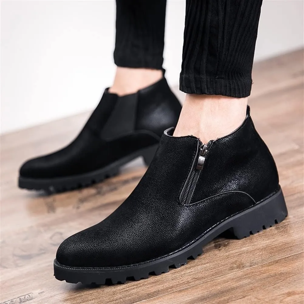 HOOENG Chelsea Boots for Men Elastic Bandage Side Zip Vegan Leather Wearable Waterproof Anti-Slip Casual Dress