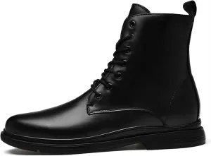 HOOENG Round Toe Lace Up Boots for Men Side Zip Lined Cowhide Leather Slip Resistant Waterproof Anti-Slip Stylish Classic (Color : Black Lined, Size : 10)