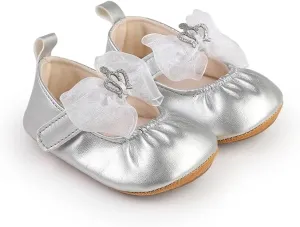 HsdsBebe Infant Baby Girls Mary Jane Flats Bow Non-Slip Soft Sole Princess Toddler First Walkers Sneaker Wedding Dress Shoes