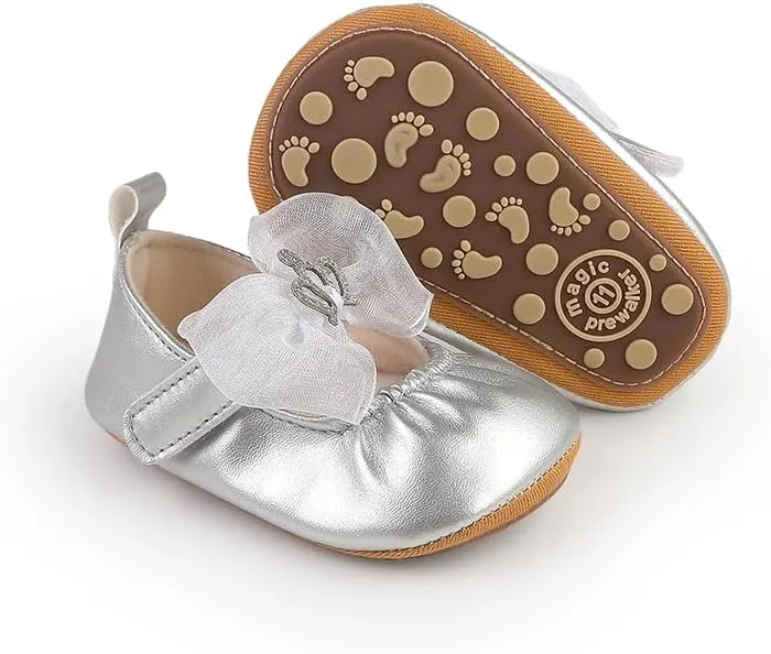 HsdsBebe Infant Baby Girls Mary Jane Flats Bow Non-Slip Soft Sole Princess Toddler First Walkers Sneaker Wedding Dress Shoes