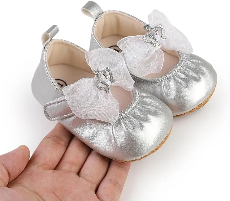 HsdsBebe Infant Baby Girls Mary Jane Flats Bow Non-Slip Soft Sole Princess Toddler First Walkers Sneaker Wedding Dress Shoes